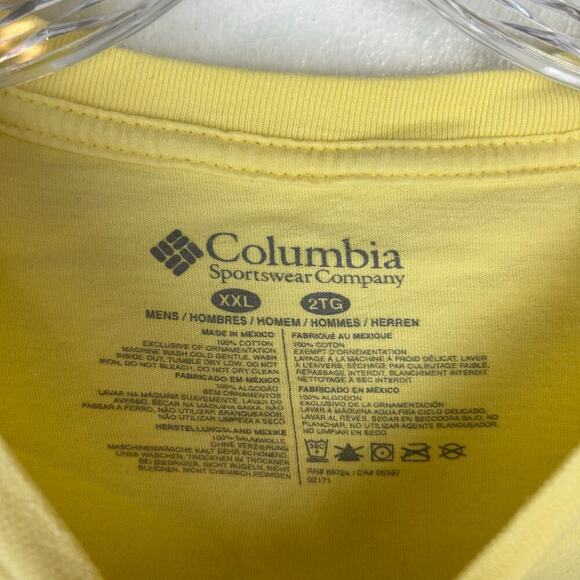 Columbia PFG Mens T-Shirt Size XXL Yellow Short Sleeve Fish USA Flag Top - Picture 2 of 5